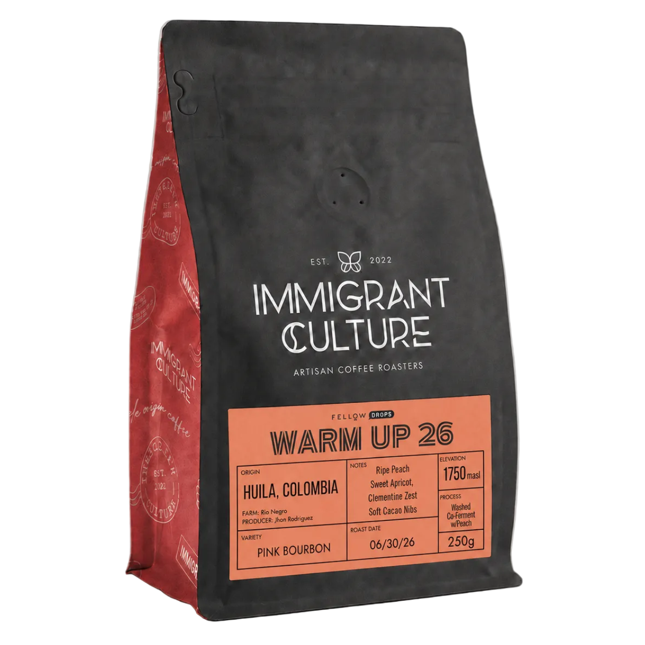 Coffee bag from Immigrant Culture on a gray background