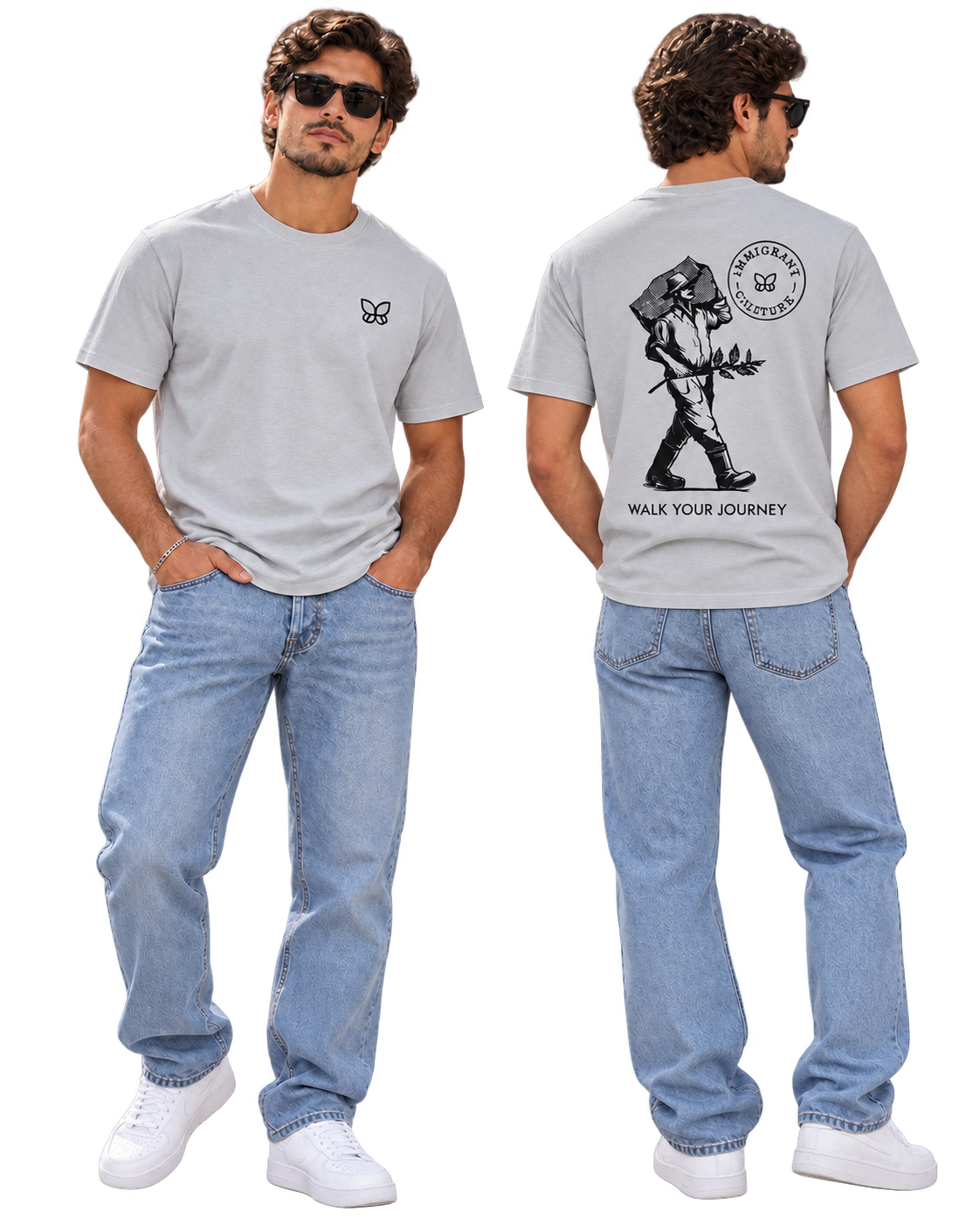 El Caminante shirt in Icy Grey, men front and back