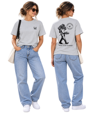 El Caminante shirt in Icy Grey, women front and back