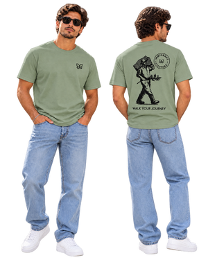 El Caminante shirt in Sage, men front and back