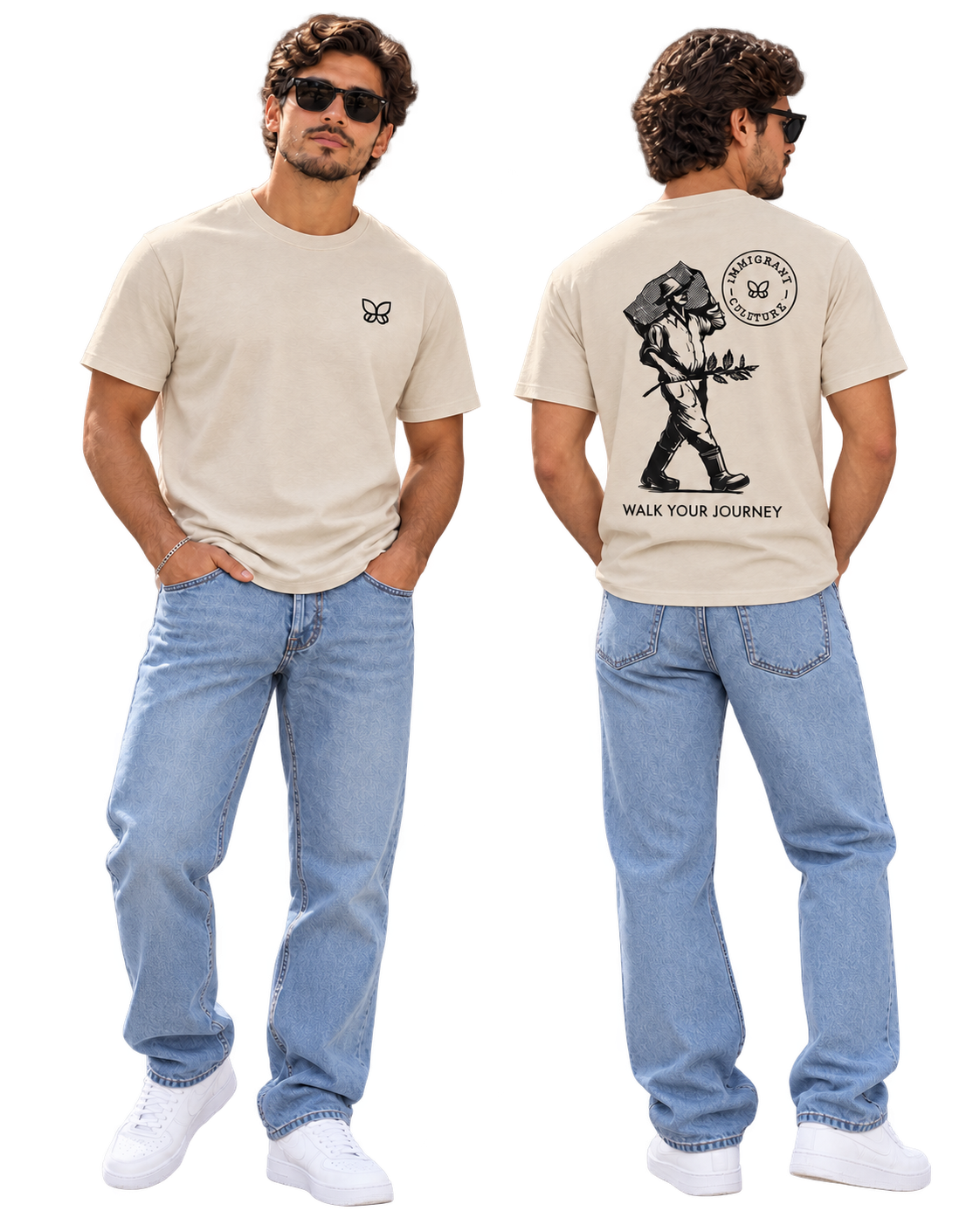 El Caminante shirt in Sand, men front and back