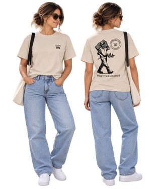 El Caminante shirt in Sand, women front and back